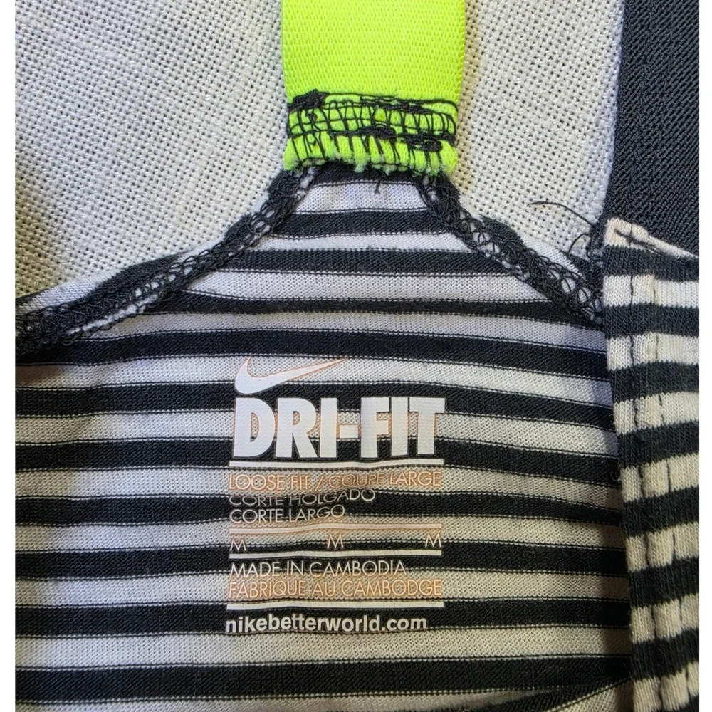 Nike Dri-FIT Womens Racerback Tank Top Black White Striped Neon Green Size M